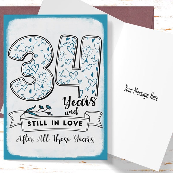 34th Anniversary Card, 34th Anniversary Gift, Thirty Fourth Anniversary Card, For Husband, For Wife, Still In Love, 34 Year Anniversary