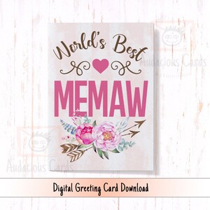 Printable Memaw Mother&#39;s Day Card: Floral Birthday Design (Digital Download)