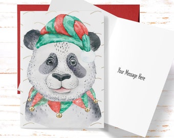 Cute Christmas Panda Card, Christmas Greeting Card, Animal Christmas Card, Holiday Christmas Cards, Panda Christmas Card