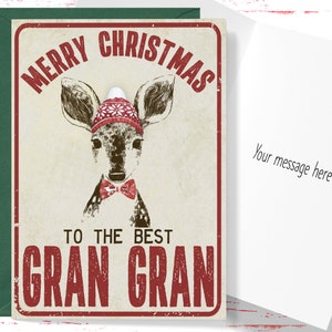 Christmas Card for Gran Gran, Vintage Style Christmas Card Merry Christmas to the Best Gran Gran