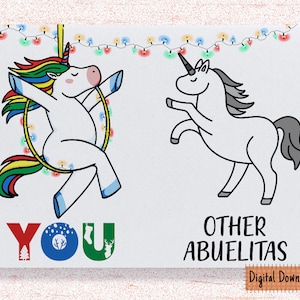 Tarjeta Printabel para Abuelita, Tarjeta de Navidad para Abuelita, Tarjeta de felicitación para Abuelita, Tarjeta de Navidad Abuelita, Tarjeta de Unicornio de Navidad Abuelita
