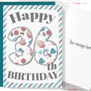 Happy 36th Birthday Card, Cute Birthday Card for 36 Year Old Birthday, Cute Card for Boys or Girls, Him or Her