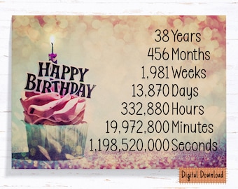 Printable 38th Birthday Card: Time Count Design (Digital Download)