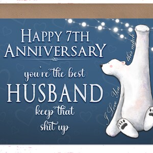 7th Anniversary Card for Husband, Seventh Anniversary Card for Him, 7 Year Anniversary Card