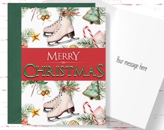 Merry Christmas Card, Christmas Greeting Card, Ice Skates Christmas Cookies Christmas Card, Holiday Christmas Cards, Merry Christmas