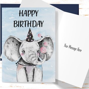 Cute Birthday Card, Animal Birthday Greeting Card, Elephant Birthday Card, Birthday Cards for Kids
