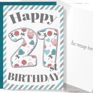 Happy 21st Birthday Card, Cute Birthday Card for 21 Year Old Birthday, Cute Card for Boys or Girls, Him or Her