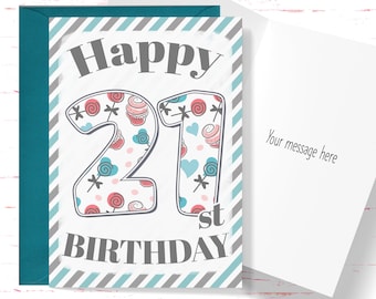 Happy 21st Birthday Card, Cute Birthday Card for 21 Year Old Birthday, Cute Card for Boys or Girls, Him or Her