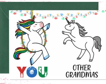 Card for Grandma, Christmas Card for Grandma, Greeting Card for Grandma, Xmas Card Grandma, Christmas Unicorn Card Grandma
