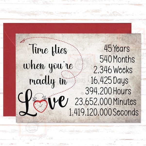 Time Flies 45th Anniversary Card, 45th Anniversary Card For Him, 45th Anniversary Card for Her, Couple Anniversary Card, 45th Anniversary