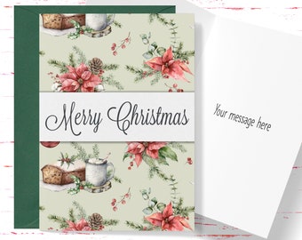 Merry Christmas Card, Christmas Greeting Card, Christmas Flowers Christmas Card, Holiday Christmas Cards, Merry Christmas