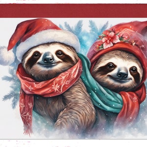 Sloth Seasonal Card, Animal Greeting Card, Holiday Christmas Cards, Sloth Santa Winter Time Card, Sloth Lovers Christmas Card