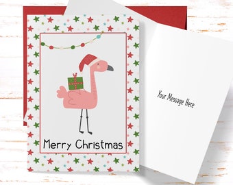 Santa Flamingo Christmas Card, Christmas Greeting Card, Flamingo Christmas Card, Holiday Flamingo Christmas Cards