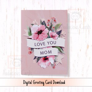 Cartão de feliz dia das mães para impressão, eu te amo mãe, cartão fofo para o dia das mães, cartão digital de dia das mães para mãe de filha ou filho