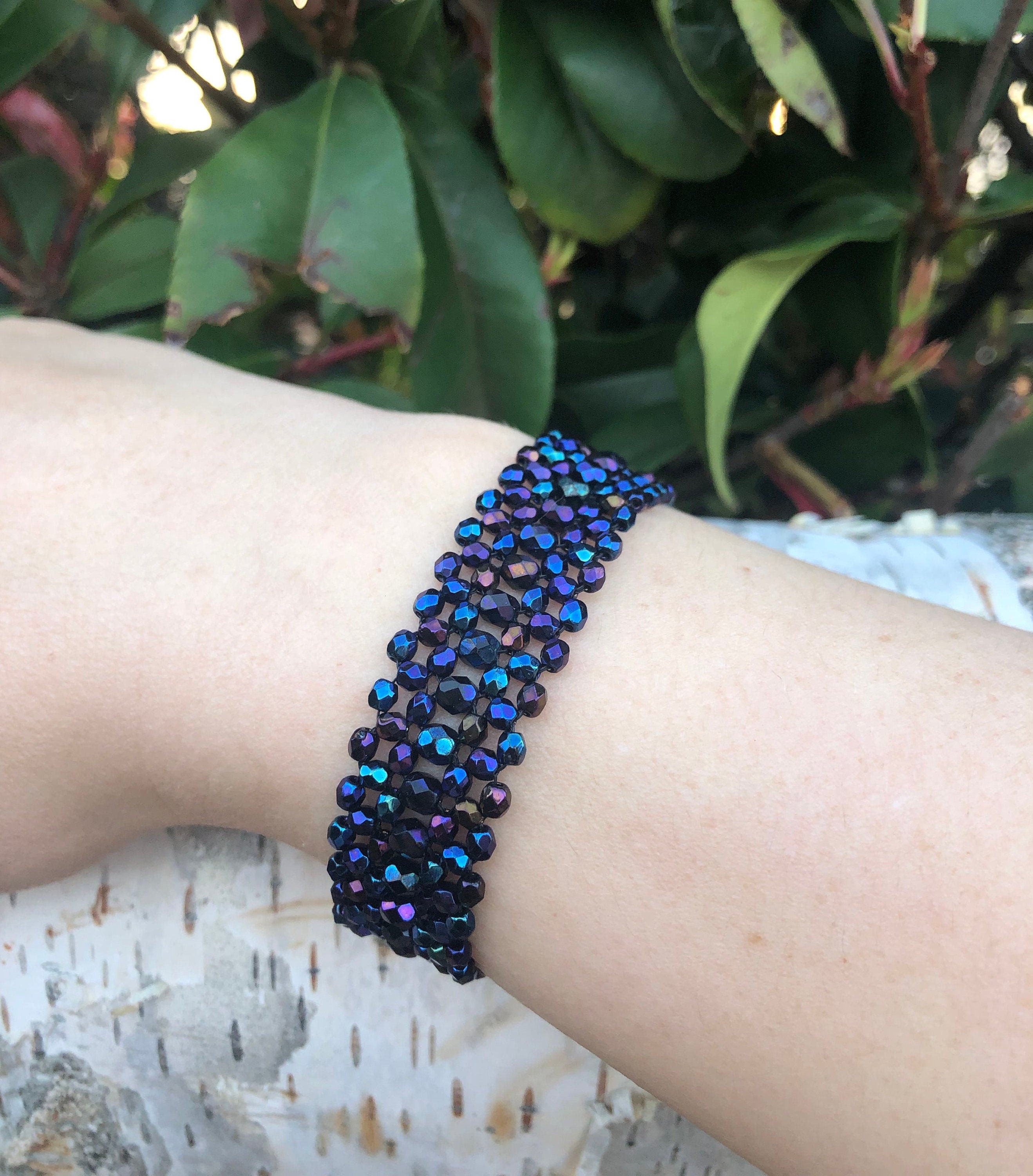 Beadwork Bracelet With Button Closure, Woven Beaded Bracelet, Gift for