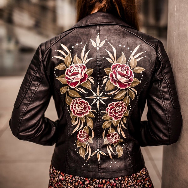 Hand Painted Leather Jacket, Personalized, Bridal Leather Jacket, Wedding Jacket, Painted Wedding Jacket, Design for Bride and Bridesmaids