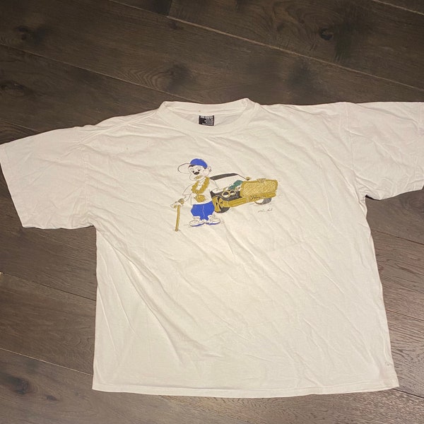 Chain & Grills Gangster Graphic Tee | Size XXXL | Vintage 1990s White Cute Cartoon Character T-Shirt | Free Shipping to USA |