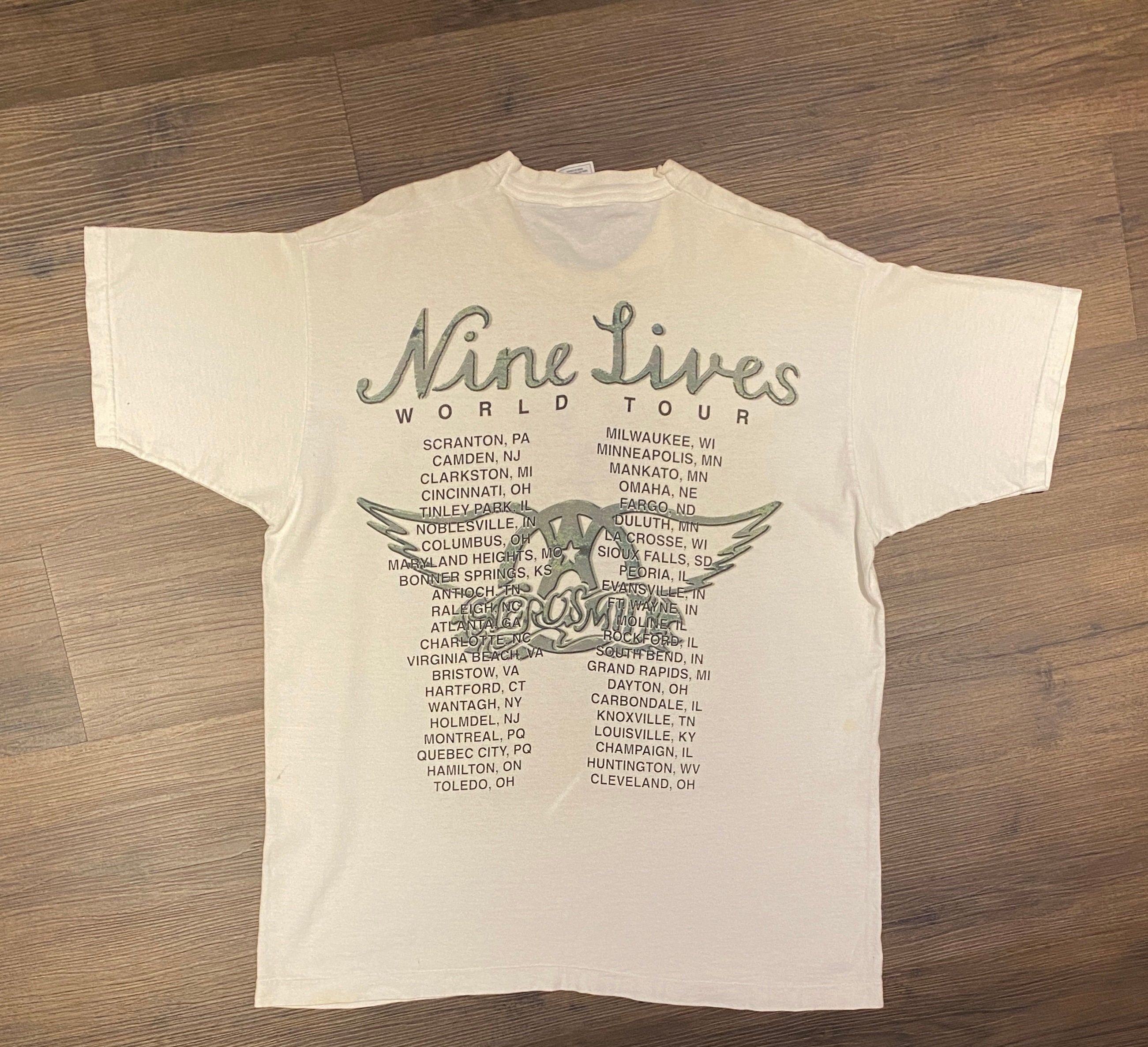 storeQ Kleding Herenkleding Overhemden & T-shirts T-shirts T-shirts met print Zeldzame! Vintage Aerosmith Nine Lives World Tour 1997 Large Size 
