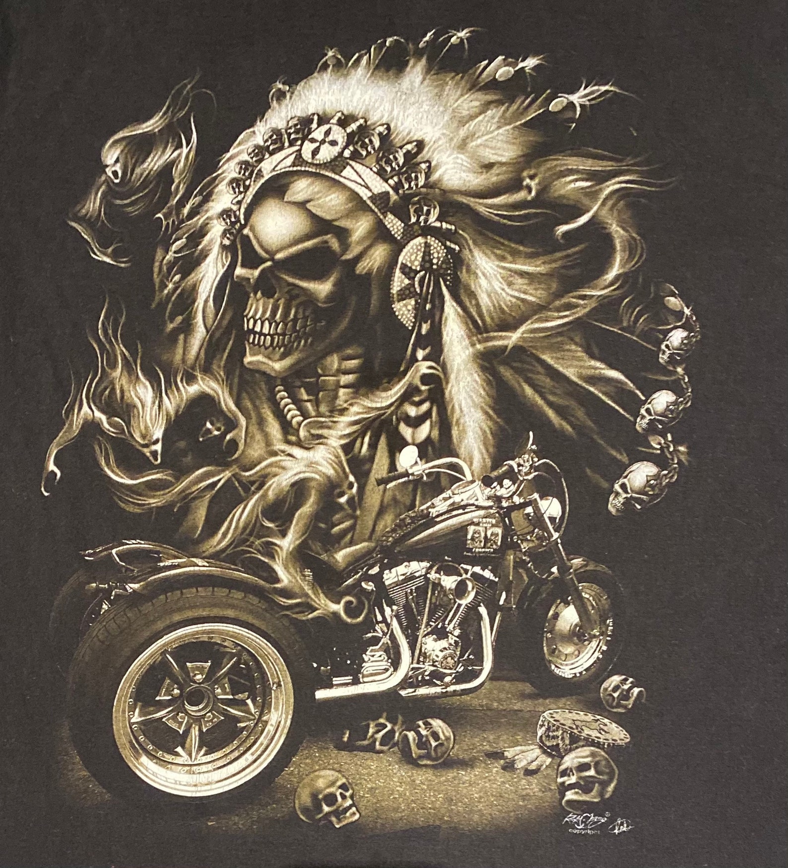 Skeleton Biker Motorcycle Graphic Teeshirt Taille XL Etsy