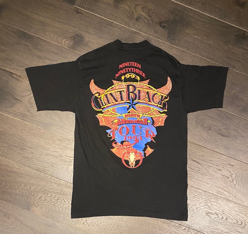 Country Music Singer Clint Black American Tour Graphic Tee Free Shipping to USA| Size Large |Vintage 1990s Single Stitch Black T-Shirt