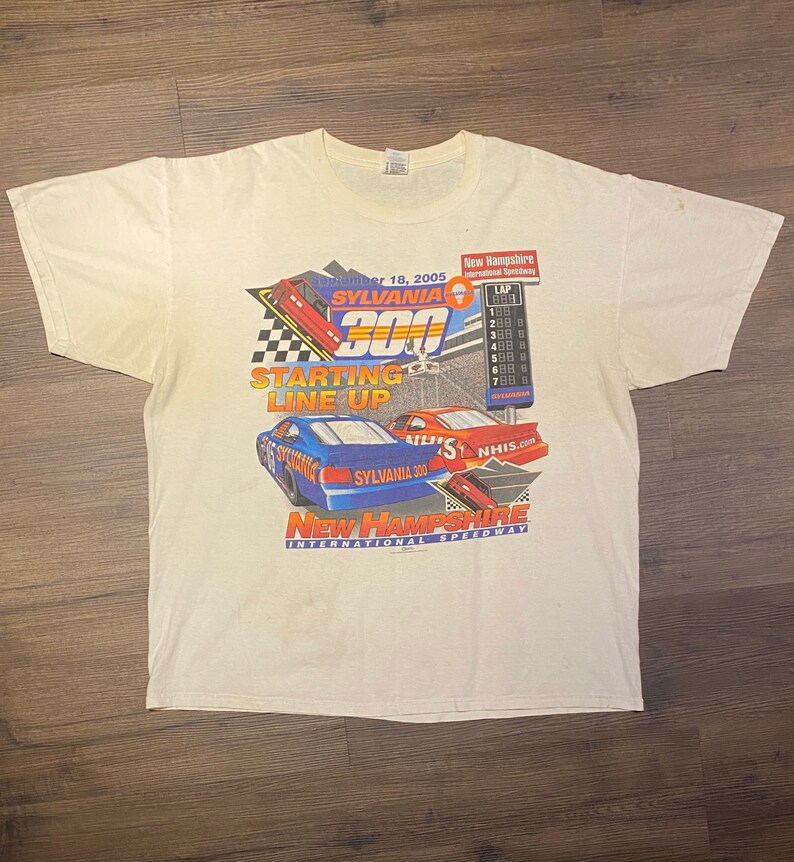 Sylvania 300 Starting Line Up NASCAR Graphic Tee | Size XXL | Vintage 2000s Colourful White Racing T-Shirt | Free Shipping to USA | 