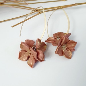 Hydrangea Dangle Earrings • Statement • Wedding • Powder Pink • Gold • Romantic • Floral • Dusty Rose • Unique • Dangle • Gift