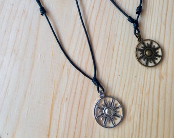 Sun Resin Pendant Hemp Necklace, Adjustable Vegan Jewelry, Black Cord Necklace