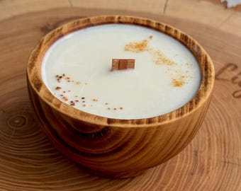 Wood Bowl Candle | Hand-Poured Soy & Beeswax Candle | Wood Wick Candle | Rustic Home Decor | Handmade Gift