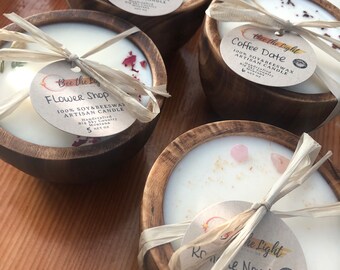 Artisan Candle Collection, Soy Beeswax Candle, Cottagecore Home, Round Wooden Bowl Candles, Rustic Candles, Dough Bowl,  Candles for Cabin