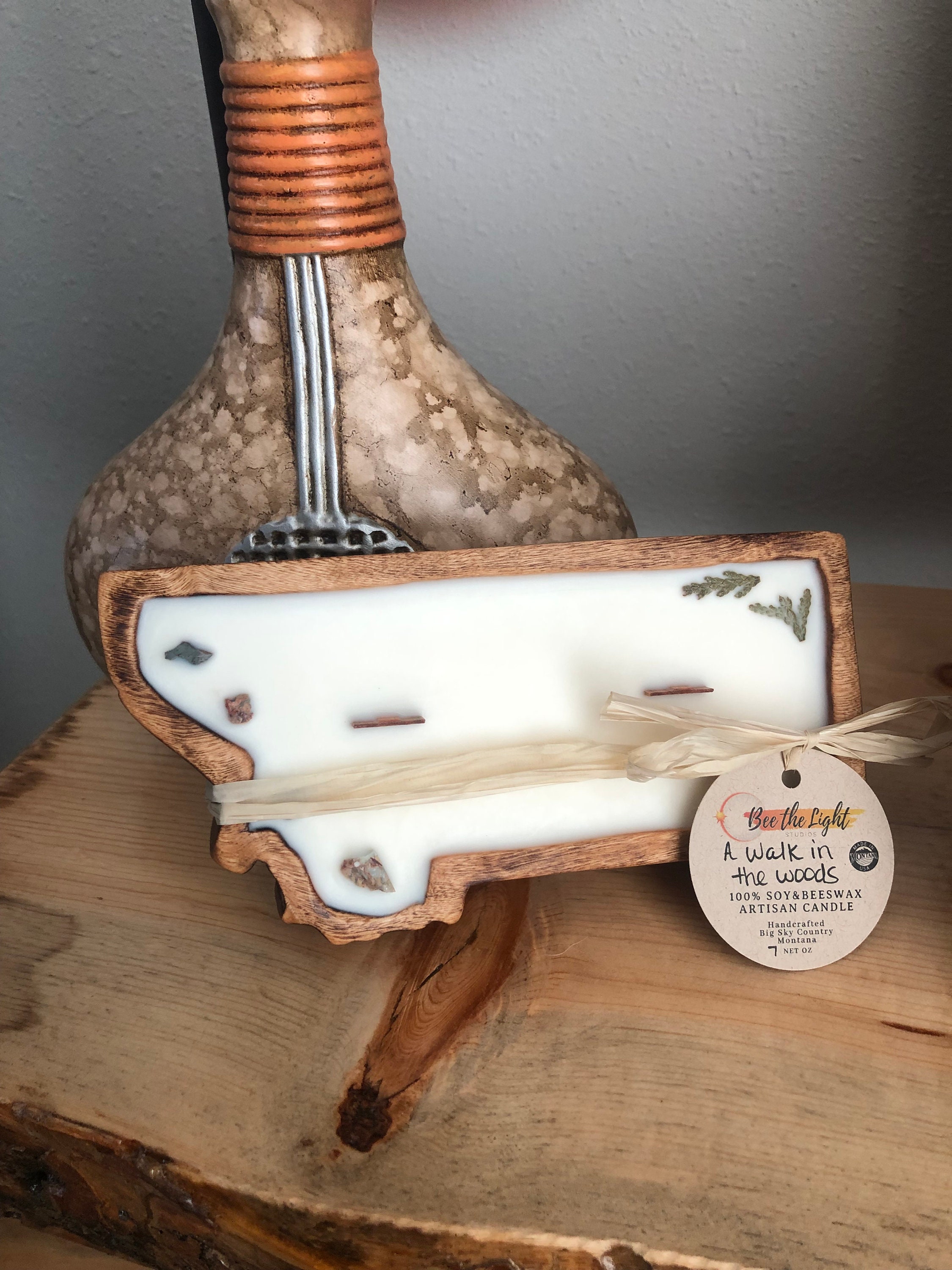 Montana Shaped Wooden Candle – 8 oz Soy & Beeswax with Crackling Wood Wick, Handmade Montana Gift Keepsake