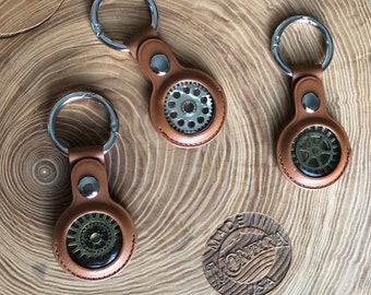 Brown Leather Gear Keychain, Gift for Boyfriend, Mens Accessories, Unique Gifts for Him, Gear Keychain, Leather Key Ring, Key Fob