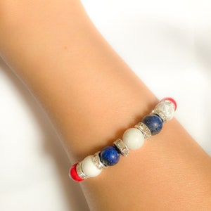 Patriotic Beaded Bracelet: Red Turquoise, Lapis, Howlite - USA Jewelry