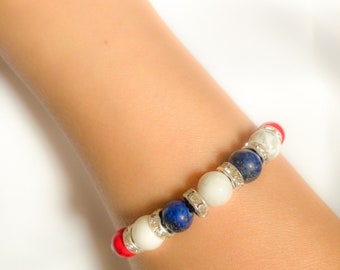 Patriotic Beaded Bracelet: Red Turquoise, Lapis, Howlite - USA Jewelry