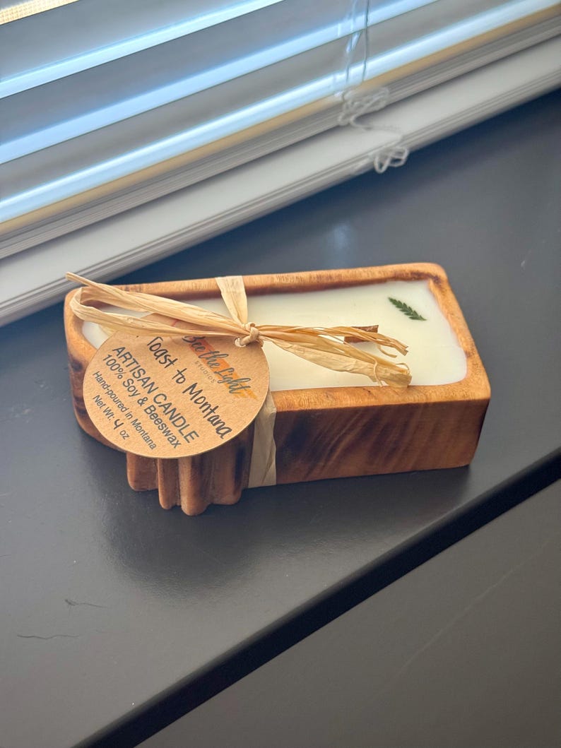 Mini Montana-Shaped Wooden Candle – 4 oz Soy & Beeswax Candle with Crackling Wood Wick image 8