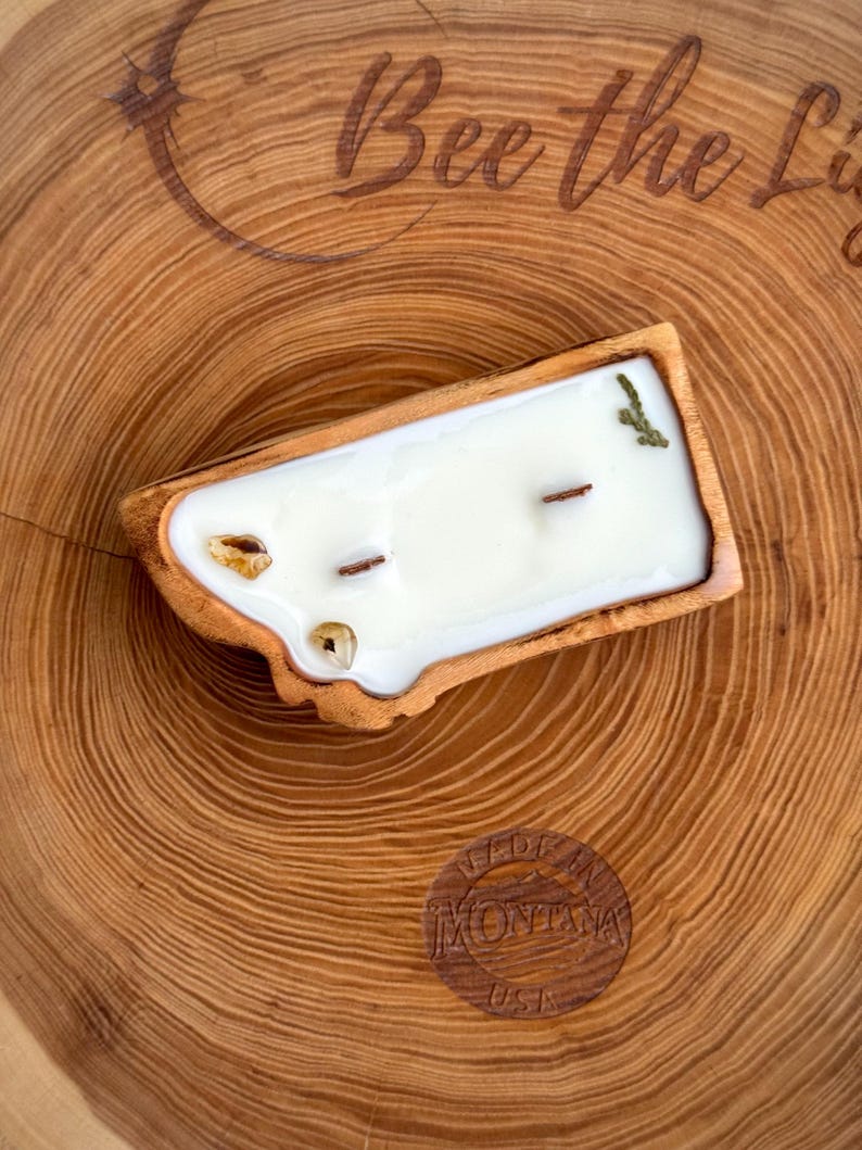 Mini Montana-Shaped Wooden Candle – 4 oz Soy & Beeswax Candle with Crackling Wood Wick image 1