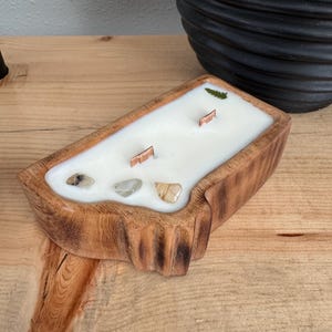 Montana Shaped Wooden Candle: Soy & Beeswax, Wood Wick, Clean Scents