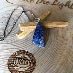 Lapis Lazuli Pendant Necklace: Stainless Steel Adjustable Chain