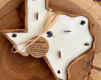 Texas Shaped Wooden Bowl Candle | Soy & Beeswax Candle | Lone Star State of Mind | Rustic Home Decor