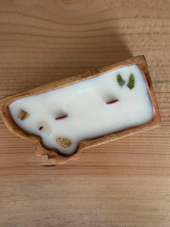 Montana Shaped Wooden Candle: Soy & Beeswax, Wood Wick, Clean Scents