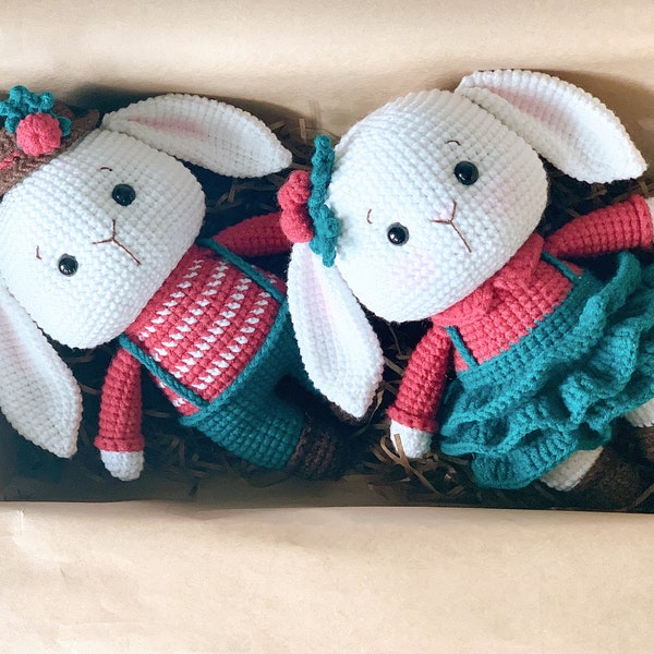 Bunny couple crochet pattern, bunny amigurumi, rabbit christmas pattern, rabbit amigurumi