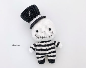 Jack Skellington, ENGLISH/SPANISH pdf pattern crochet, amigurumi crochet halloween pattern