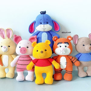 Winnie The Pooh crochet pattern, crochet piglet, crochet pooh, crochet rabbit, crochet roo, crochet tigger, crochet eeyore.