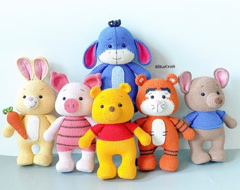 Winnie The Pooh crochet pattern, crochet piglet, crochet pooh, crochet rabbit, crochet roo, crochet tigger, crochet eeyore.