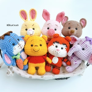 Winnie The Pooh crochet pattern, crochet piglet, crochet pooh, crochet rabbit, crochet roo, crochet tigger, crochet eeyore, crochet lumpy