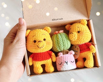 Pooh Crochet Pattern: Amigurumi Keychain (PDF Pattern) mini bear