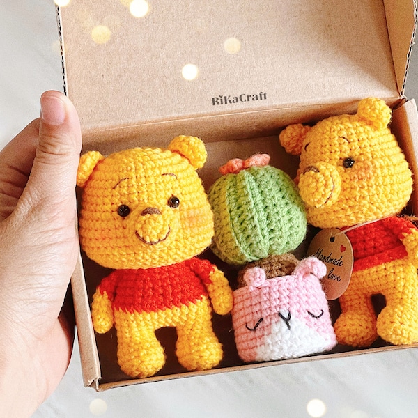 Pooh crochet pattern keychain pattern, crochet winnie the pooh, amigurumi pooh keychain