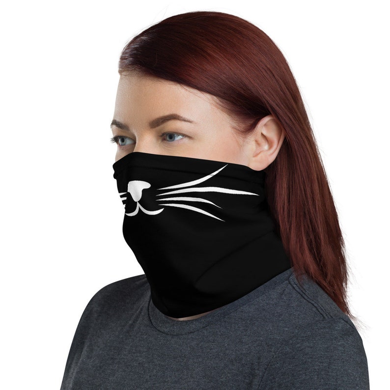 Cat whiskers black Neck Gaiter cat face black mask reusable Etsy