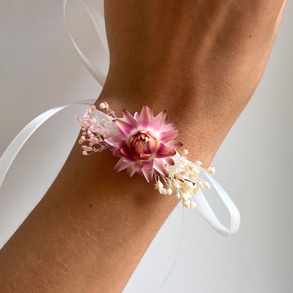 Rustic flower bracelet Blush and ivory flower jewellery Bridal wrist corsage Wedding jewellery Bride Rustic wedding Briedesmaid bracelet