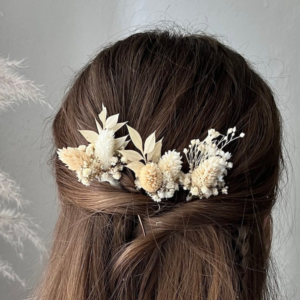 Dried flower hair pins White ivory Boho Wedding Flower hairpins Bridal hair accessories Dried flower hairpiece Pampas grass Hair pin Boho