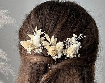 Épingles à cheveux fleurs séchées Boho blanc ivoire Épingles à cheveux fleurs de mariage Accessoires pour cheveux de mariée Postiche fleurs séchées Épingle à cheveux bohème herbe de pampa